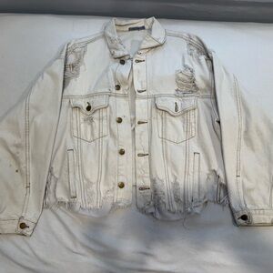 Distressed White Denim Jacket